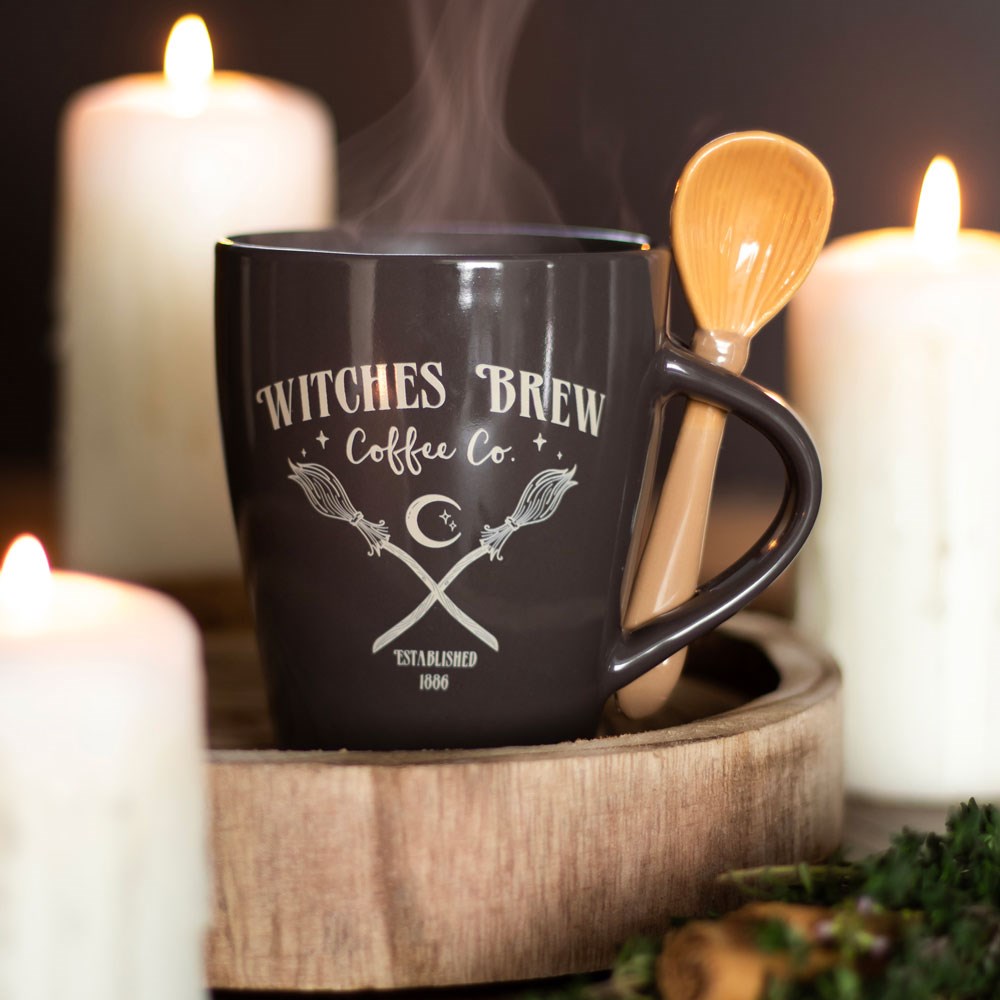 Taza Witches Brew Coffee Co. con Cuchara Escoba