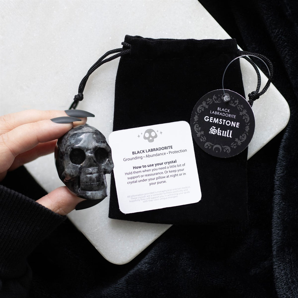 Calavera de Labradorita Negra Dark Matter – Piedra Natural