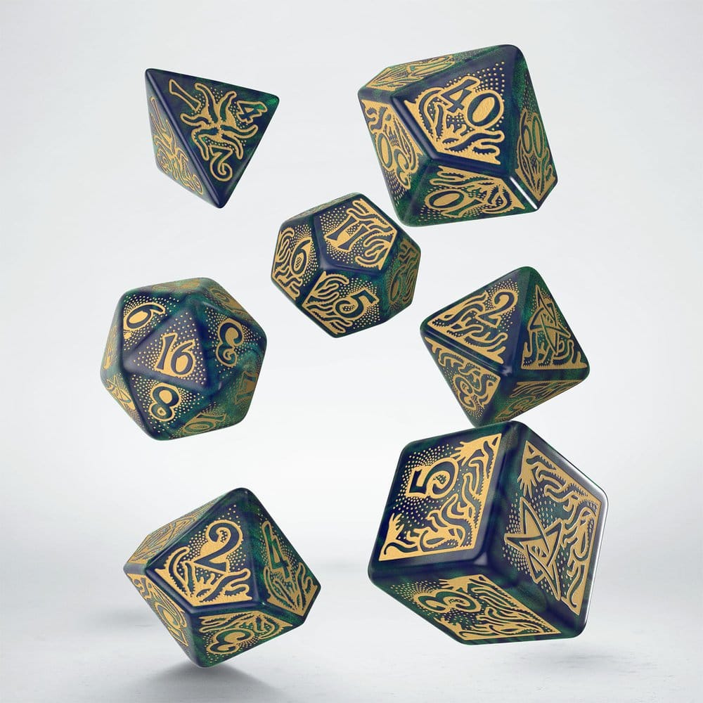 Set de 7 Dados La Llamada de Cthulhu – Azul Verde y Dorado