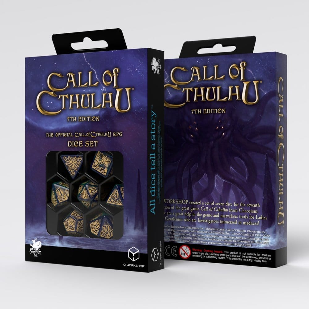 Set de 7 Dados La Llamada de Cthulhu – Azul Verde y Dorado