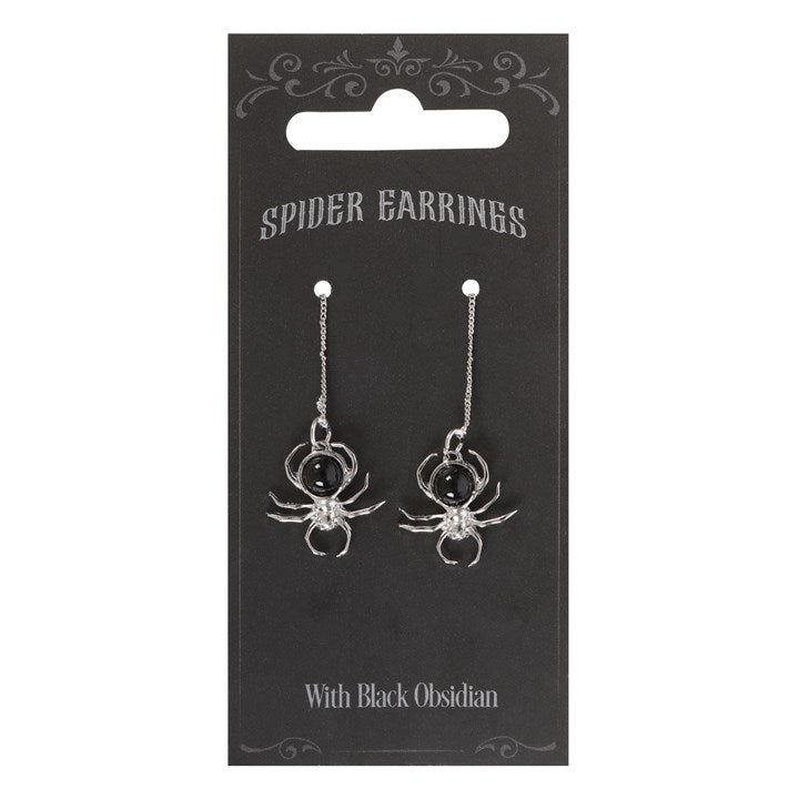 Pendientes Araña con Obsidiana Negra