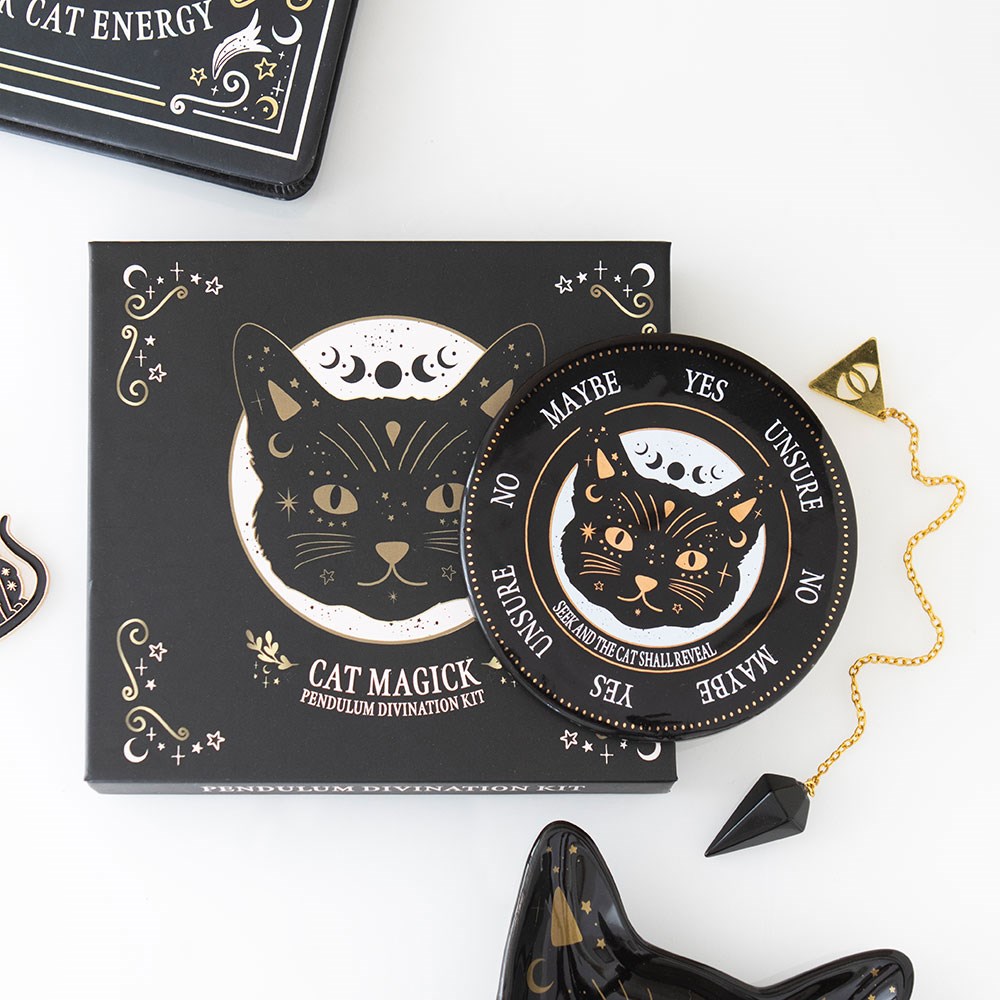 Kit de Adivinación con Péndulo de Obsidiana y Gato Negro