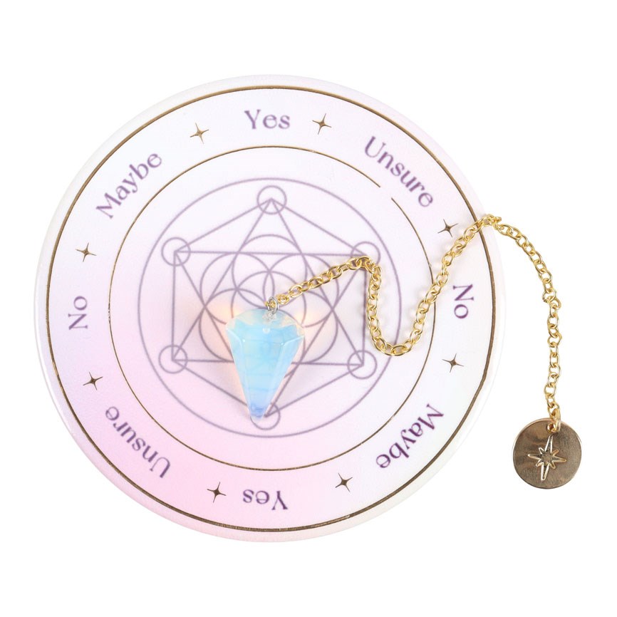 Kit de Adivinación con Péndulo de Opalita y Flor de la Vida