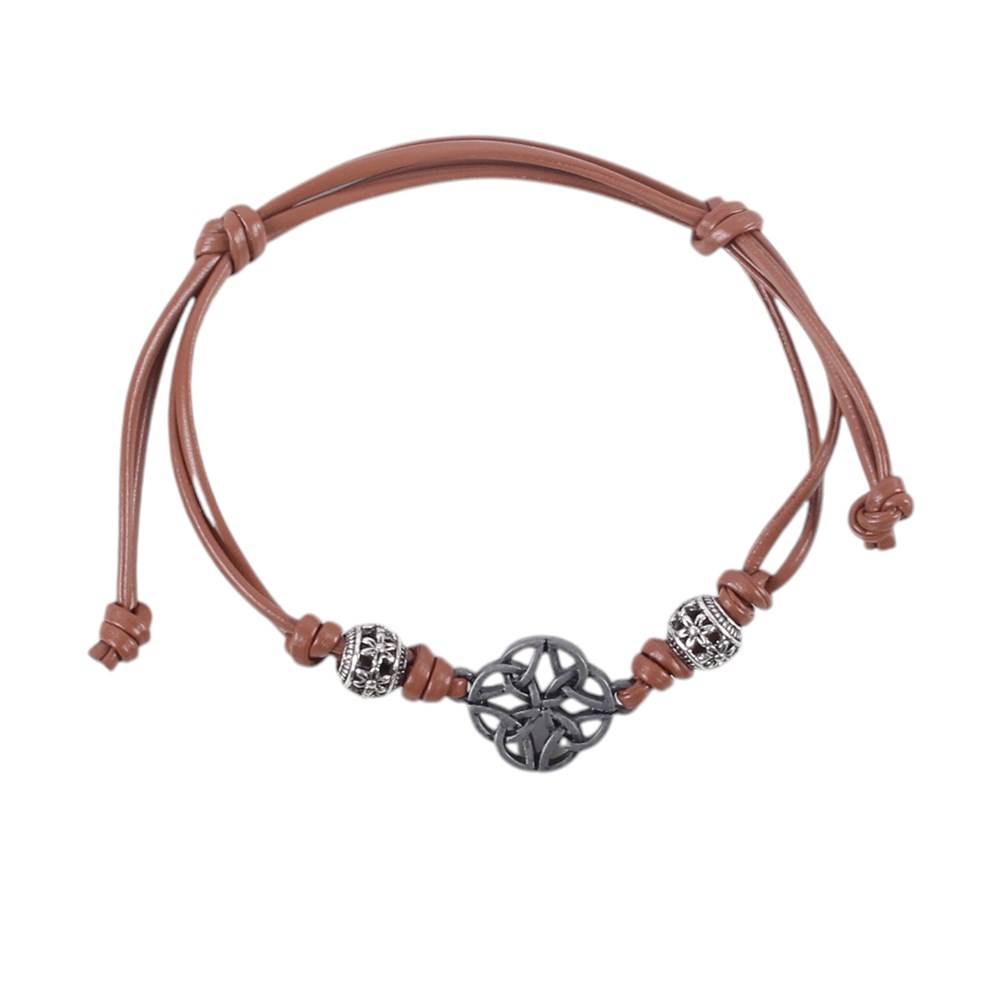 Pulsera de Cordón Marrón con Nudo Celta y Escudo
