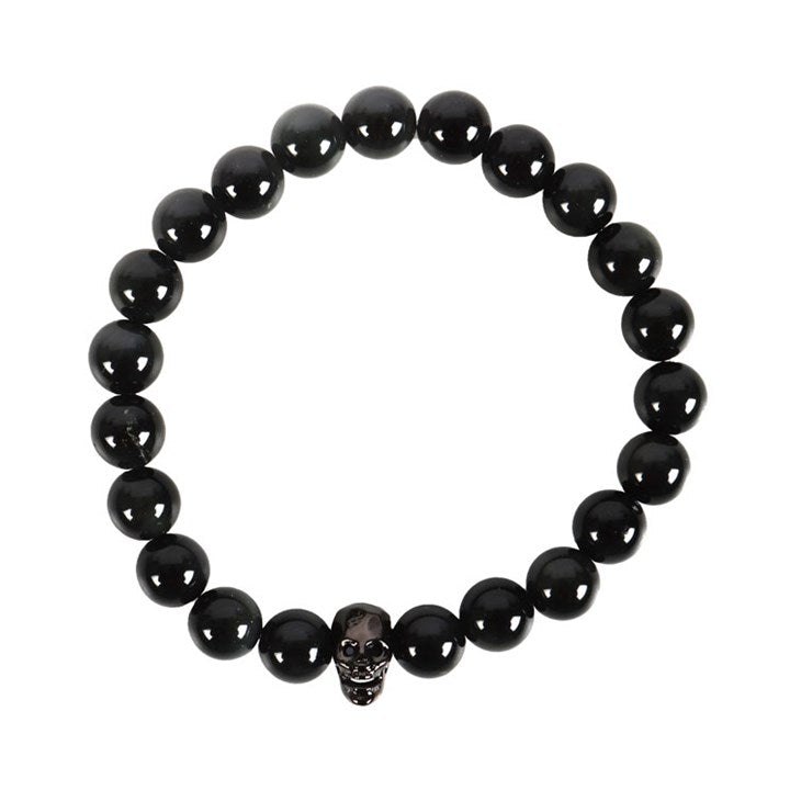 Pulsera de Obsidiana Negra con Calavera