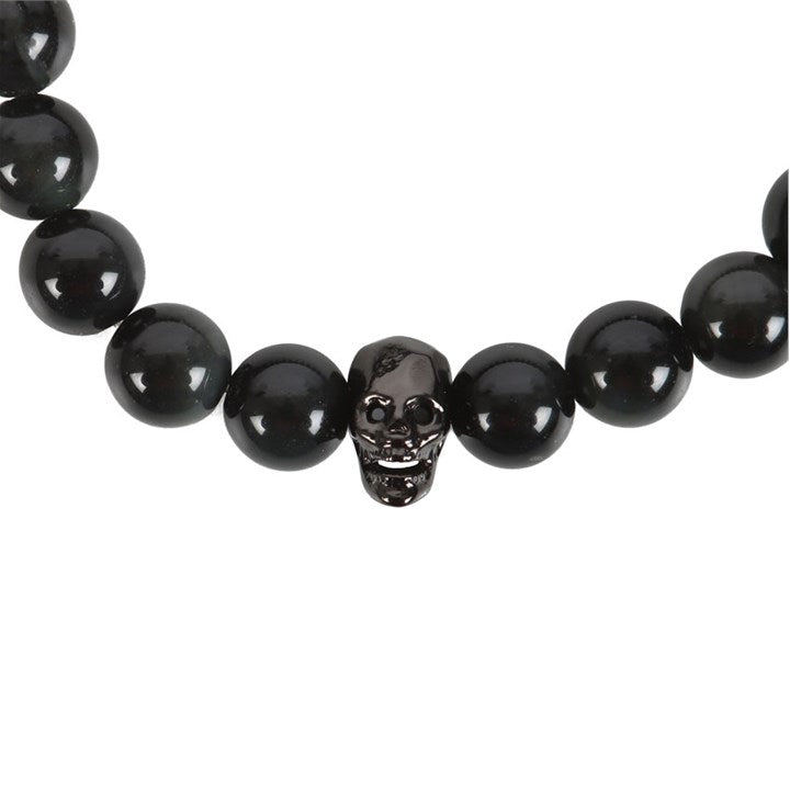 Pulsera de Obsidiana Negra con Calavera