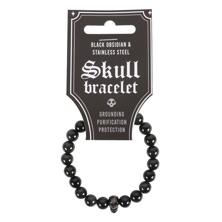 Pulsera de Obsidiana Negra con Calavera