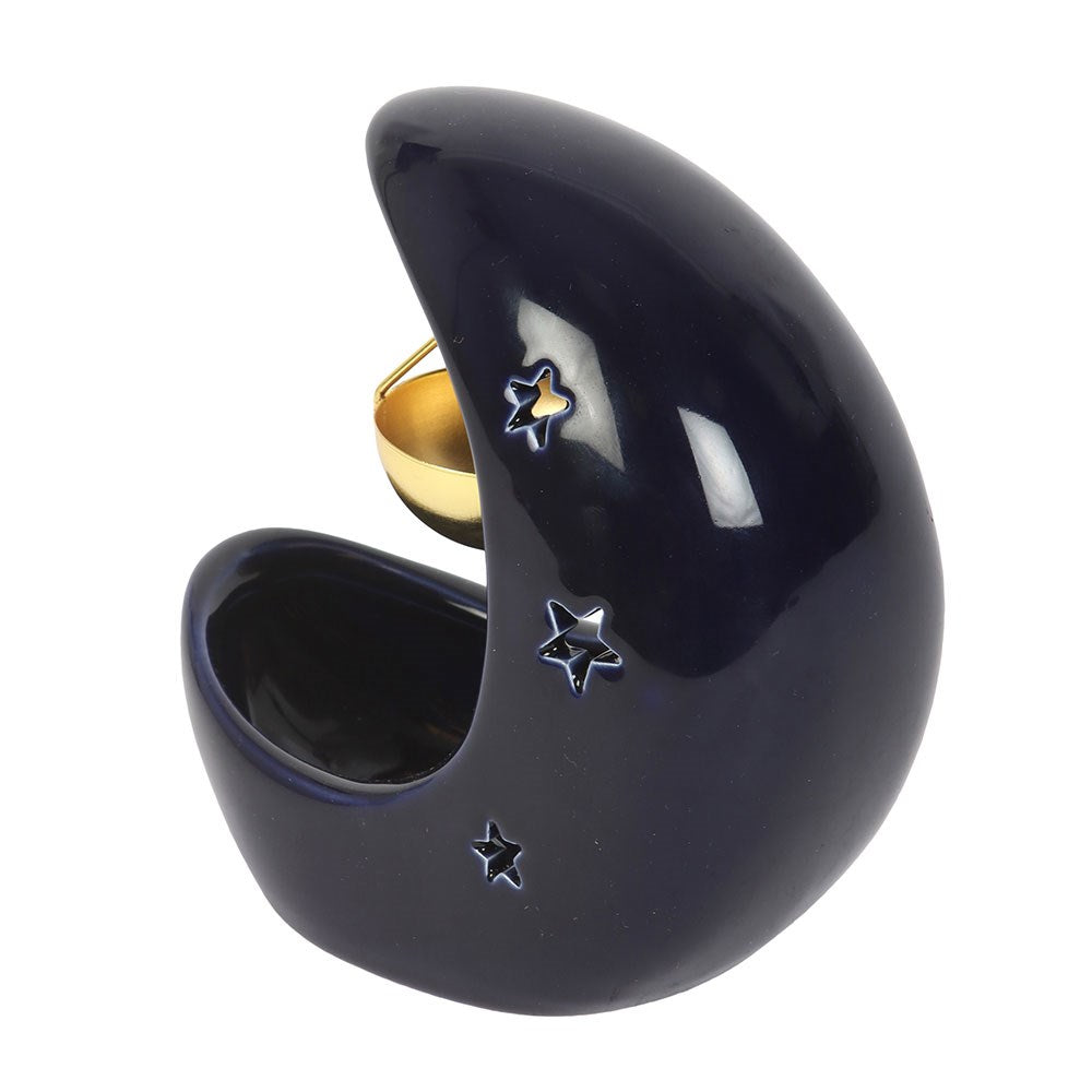 Quemador de Aceite Luna Creciente Azul con Plato Dorado
