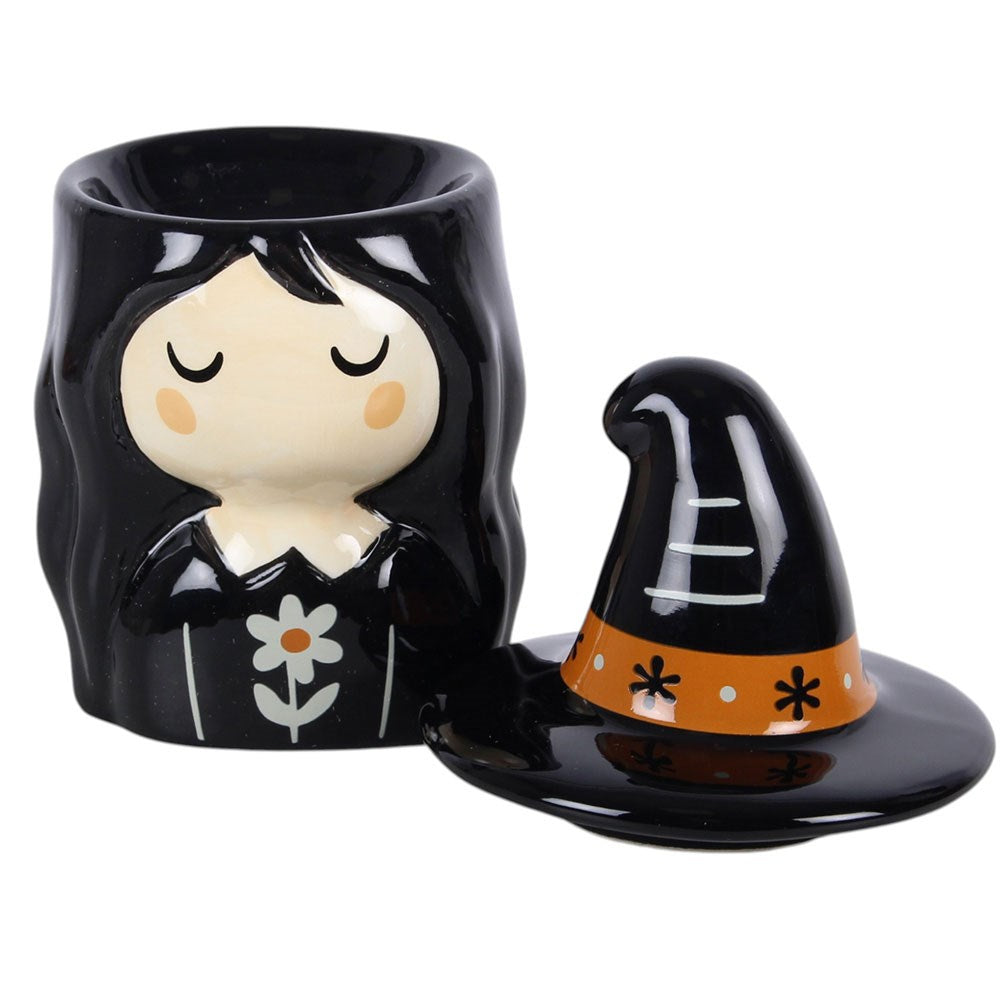 Quemador de Aceite Bruja con Sombrero y Flores