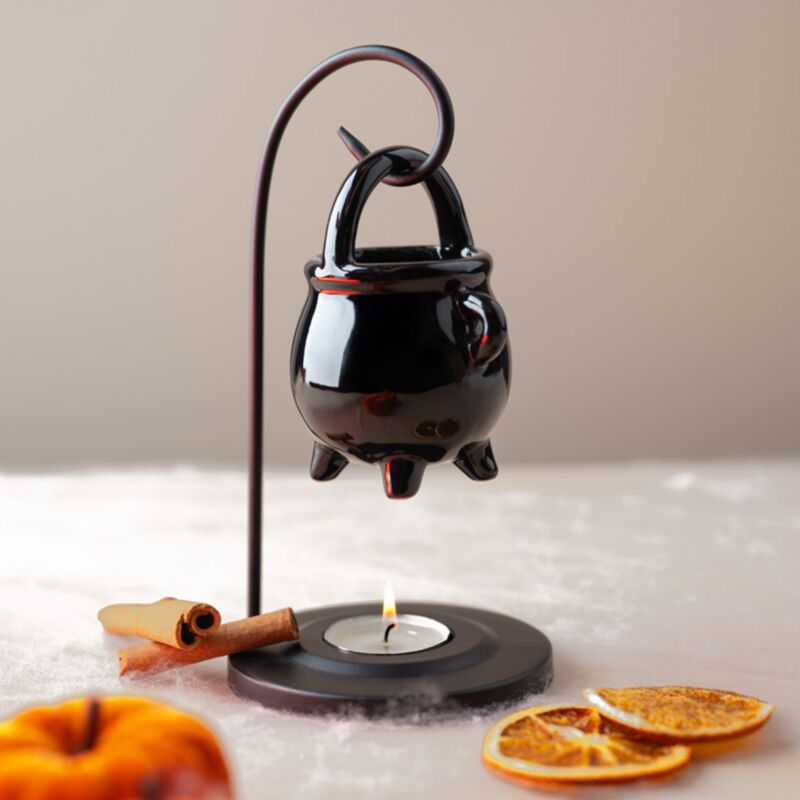 Quemador de Aceite Caldero Negro Colgante con Soporte