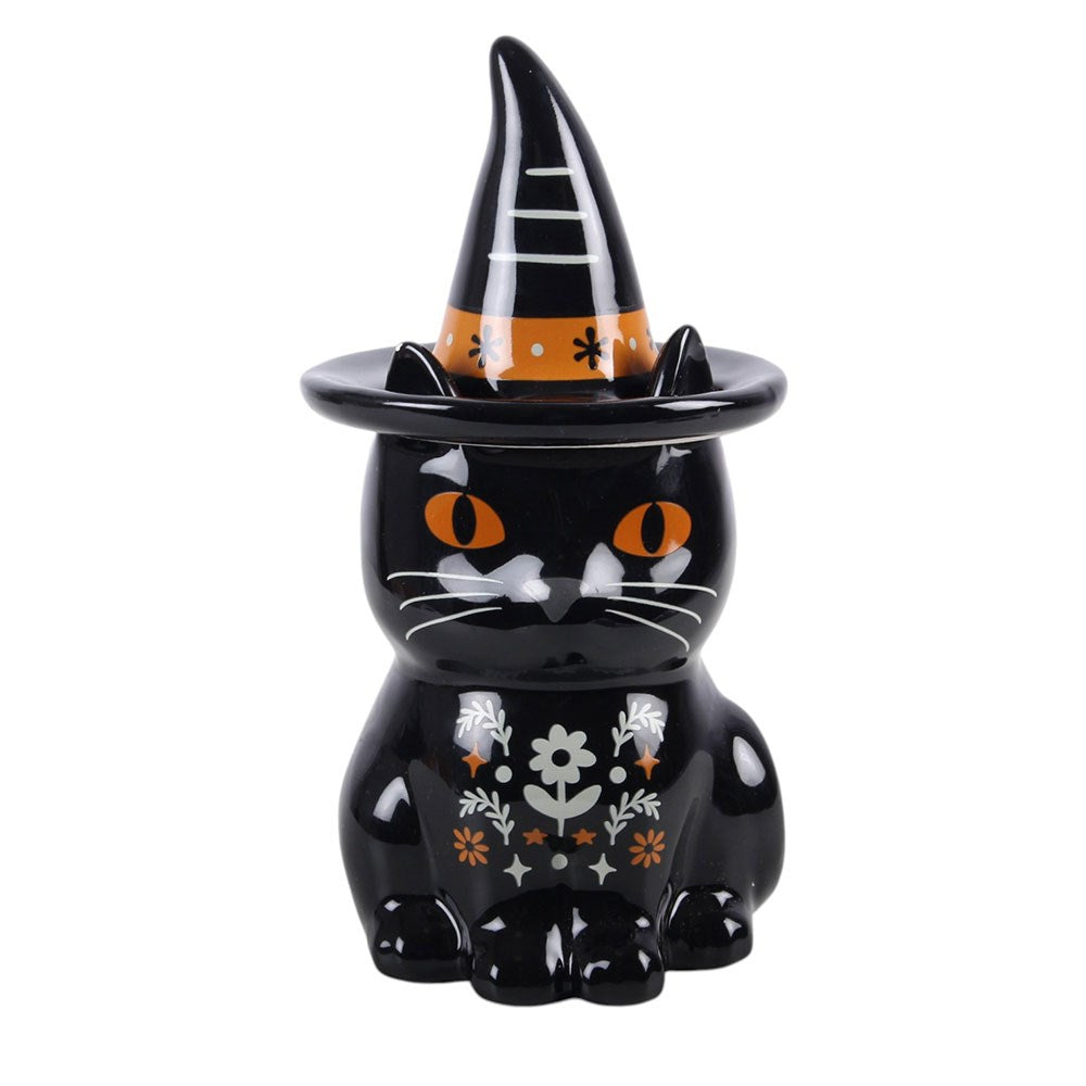 Quemador de Aceite Gato Negro con Flores