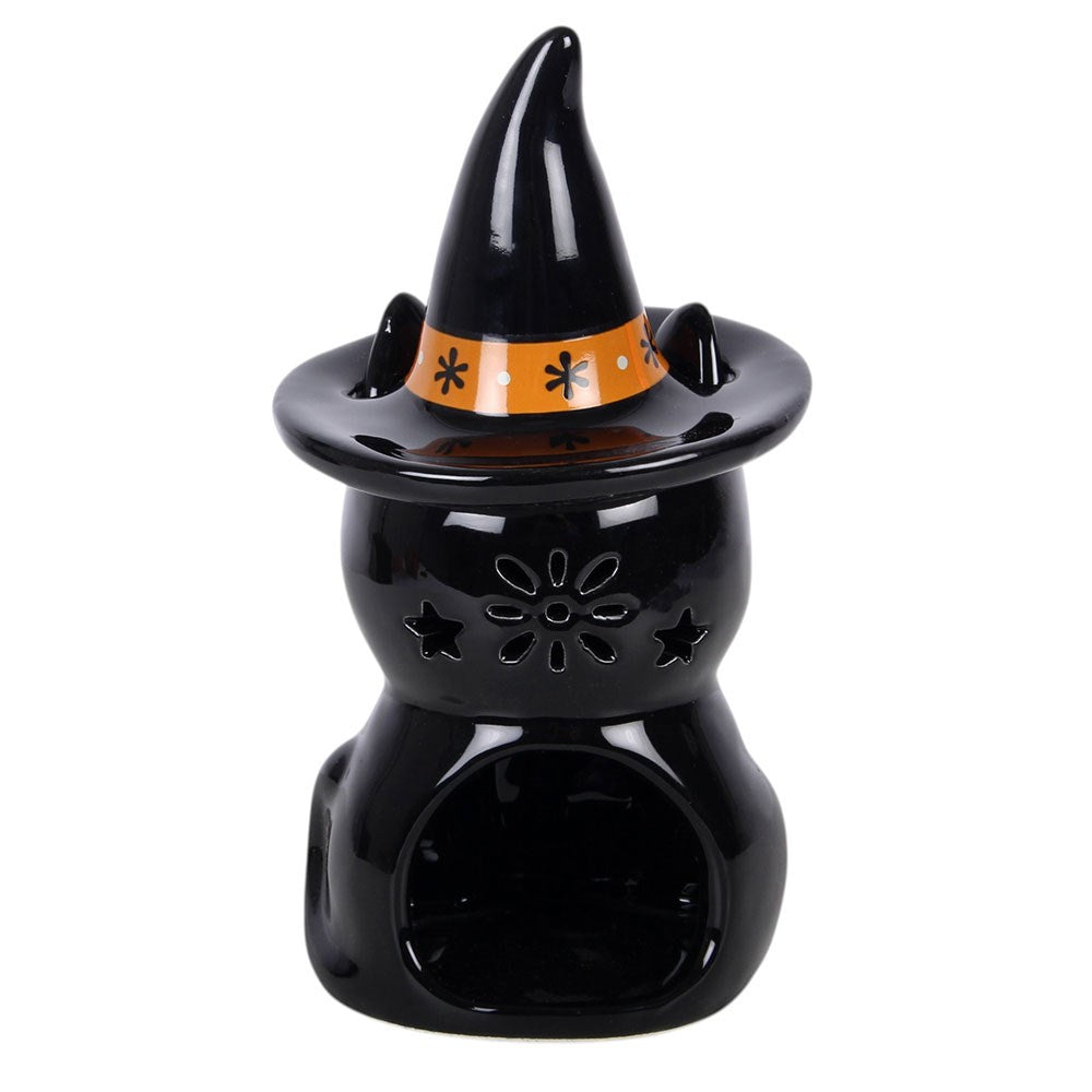 Quemador de Aceite Gato Negro con Flores