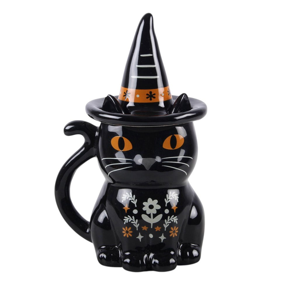 Taza Gato Negro con Tapa Sombrero de Bruja