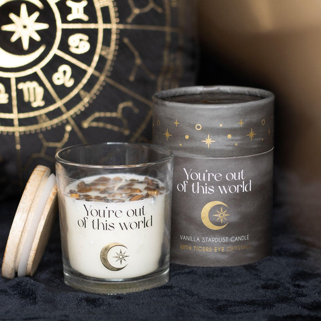Vela Aromática Vainilla Stardust con Ojo de Tigre